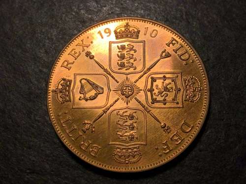 Excellent 1910 dated British Double florin (4 shillings) fantasy strike in copper!
