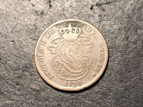 Nice 1870 Belgium 2 Centimes bronze coin