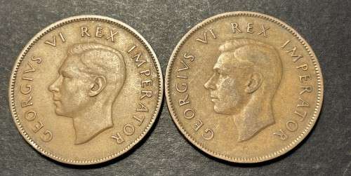 Set of 2 1940 SA Union 1 penny coins - Both dot varieties #2