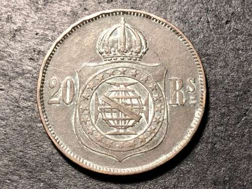 Excellent and scarce 1869 Brazilian 20 reis coin