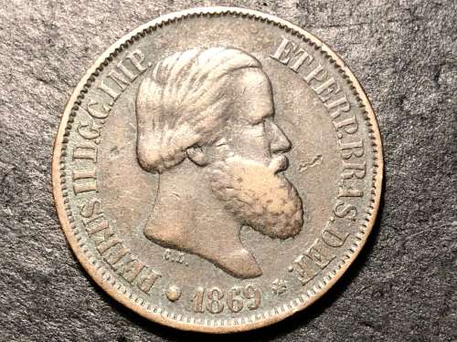 Excellent and scarce 1869 Brazilian 20 reis coin