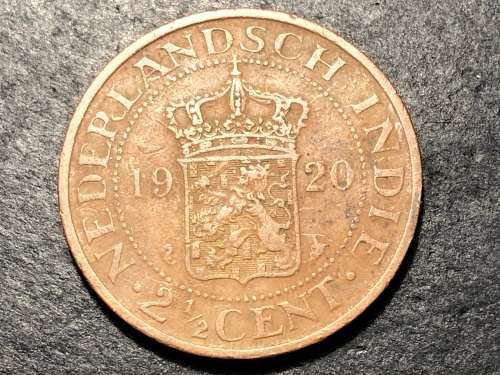 Uncommon 1920 Netherland East Indies (Indonesia) 2 1/2 cent coin