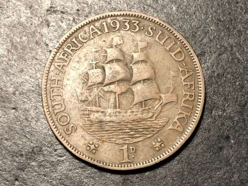 1933 King George V South African 1 penny bronze coin - lot 3 of 3