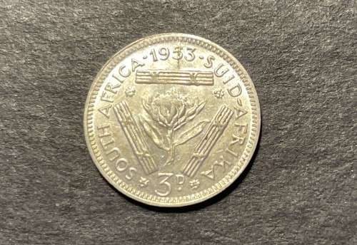 ERROR 1953 SA silver 3 pence coin in excellent condition - Cracked die error