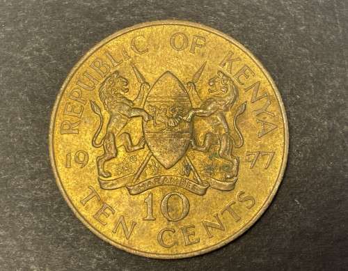 Nice 1977 10 Cents coin from Kenya - Mintmark A - Large coin