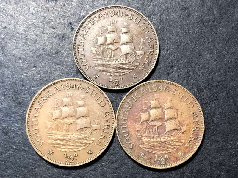 1946 King George VI South African 1/2 penny bronze coin - 3 Available - Lot 1 of 1