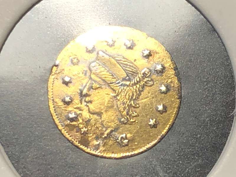 Very scarce American 1867 GOLD 1/4 dollar coin - California Fractional Gold issue BG-825