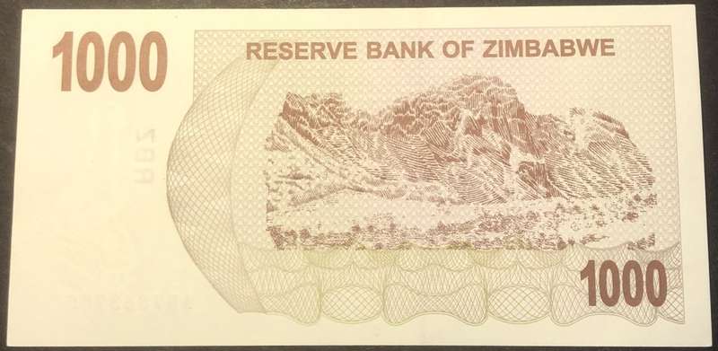 Crisp a/UNC Zimbabwe 1,000 dollar banknote ($1,000) - 2008 Hyperinflation