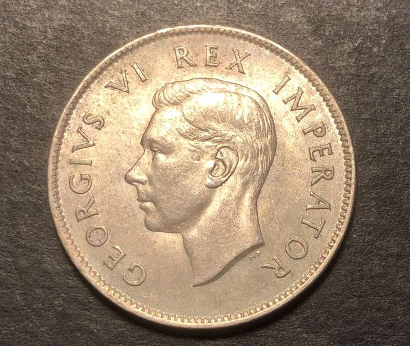 Very nice a/UNC 1942 SA silver 2 shilling coin