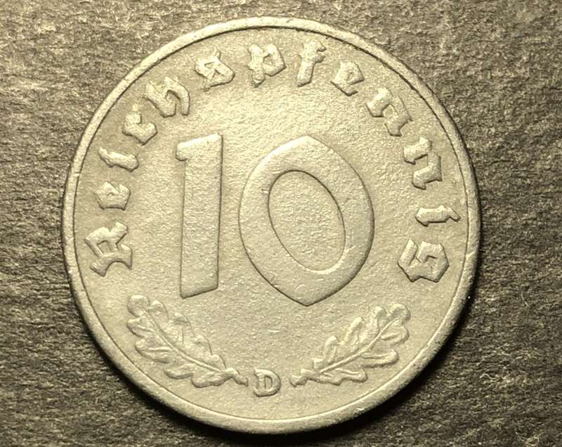 Nice 1940 D WWII Deutrches Reich (Nazi) coin 10 Reichspfennig