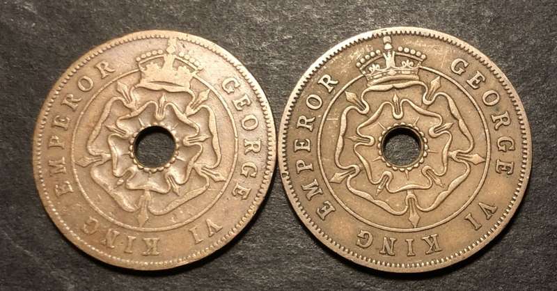 Set of 2 1947 1 Penny coins from Southern Rhodesia