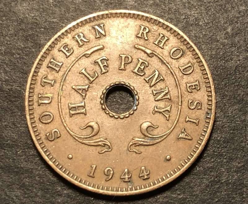 Nice 1944 1/2 Penny coin from Southern Rhodesia - only 960,000 minted