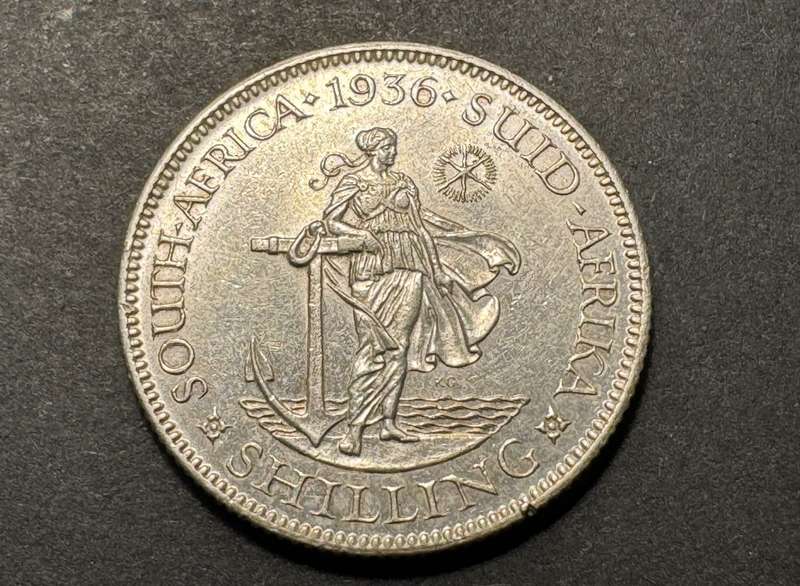 RARE 1936 SA Union 1 shilling silver coin in brilliant a/UNC - Catalogue value in UNC is R5,500