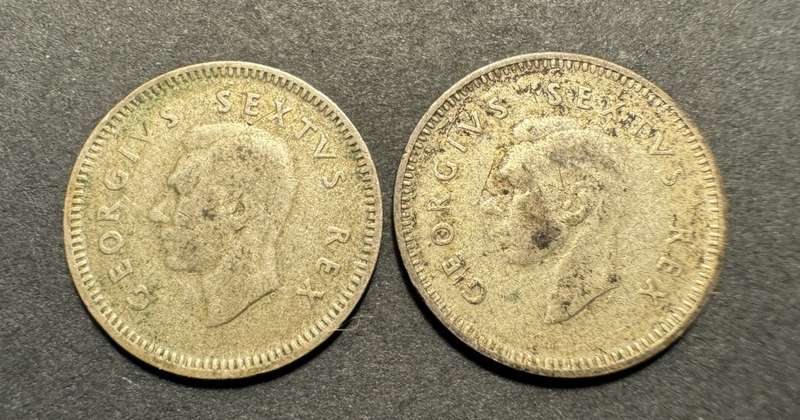 1952 SA Silver 3 pence coins - 2 available