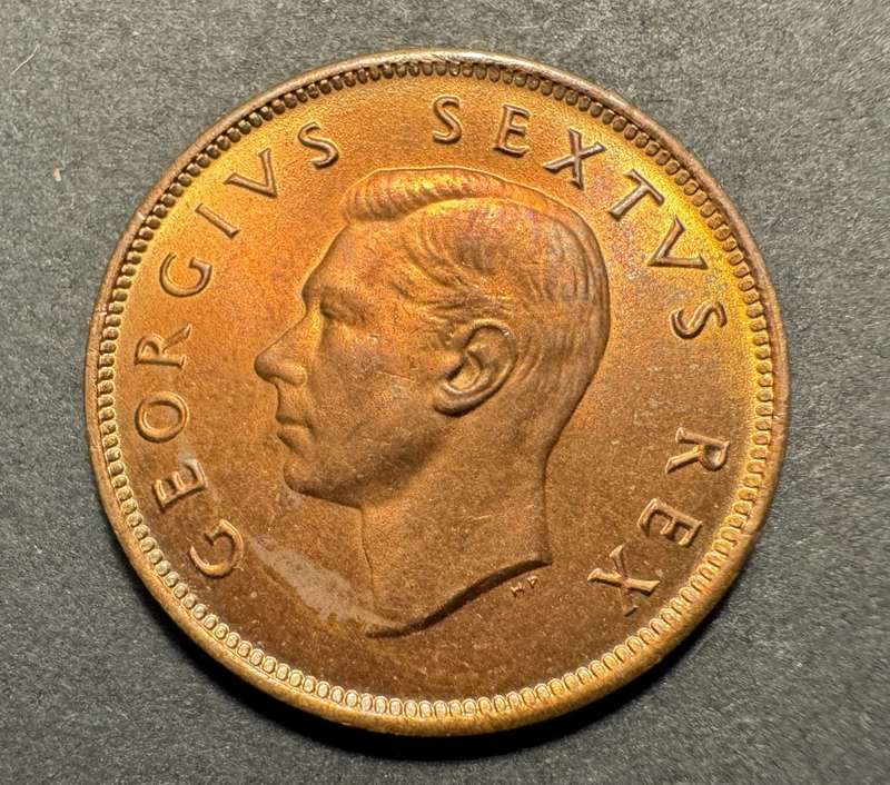Brilliant Red UNC 1952 SA Union ½ penny coin