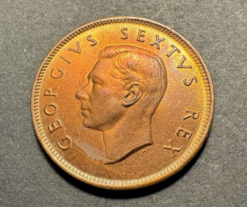 Brilliant Red UNC 1952 SA Union ½ penny coin