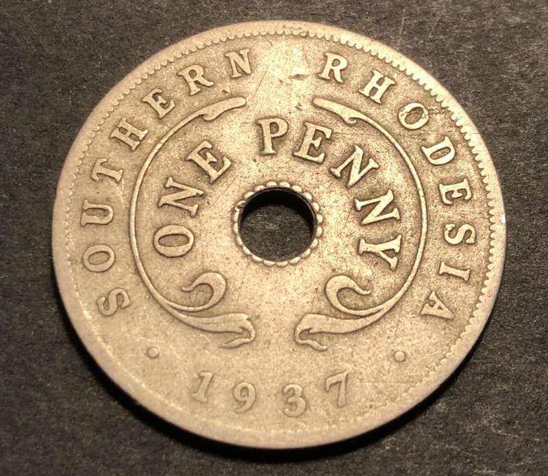 1937 1 penny coin from Southern Rhodesia