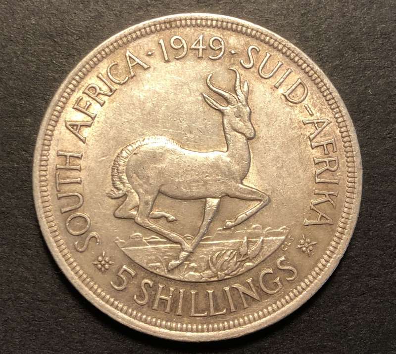 1949 SA Union 5 shilling (crown) silver coin
