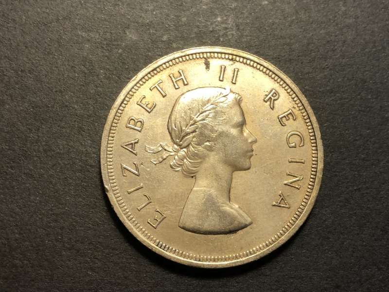 1956 SA Union 5 shilling (crown) silver coin