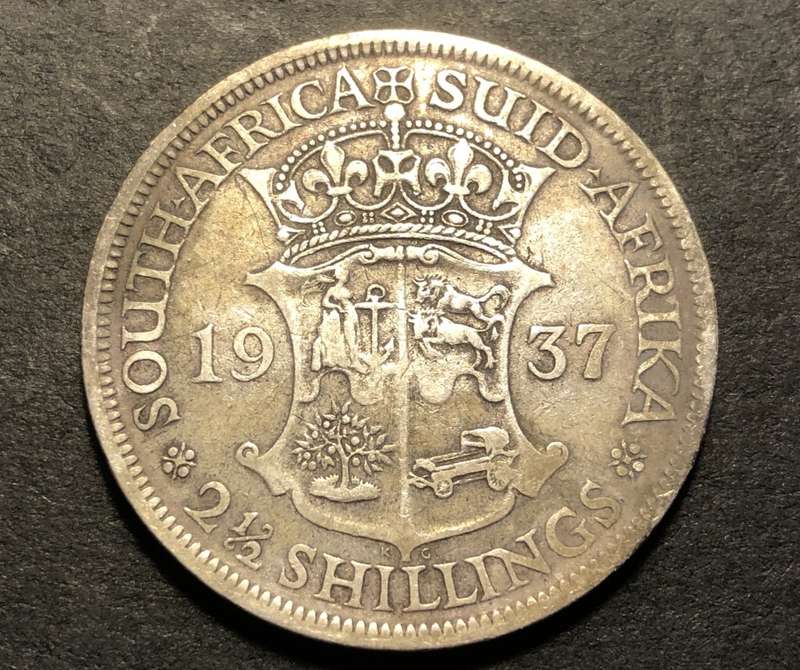 Scarce 1937 SA Union 2 ½ shillings (half crown) silver coin