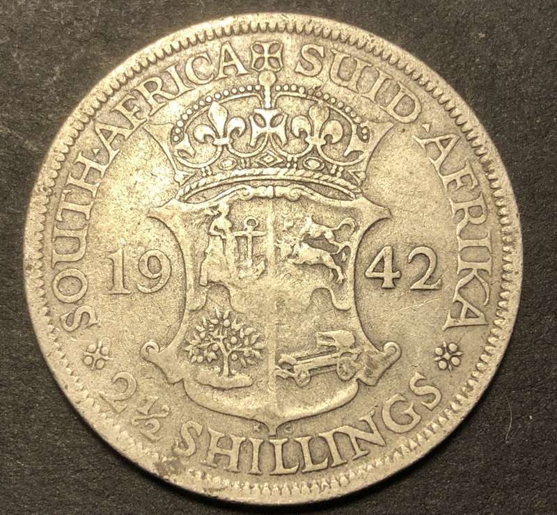 1942 SA Union 2 ½ shillings (half crown) silver coin