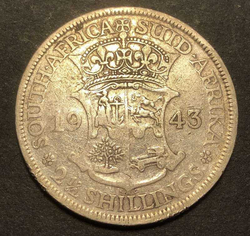 1943 SA Union 2 ½ shillings (half crown) silver coin