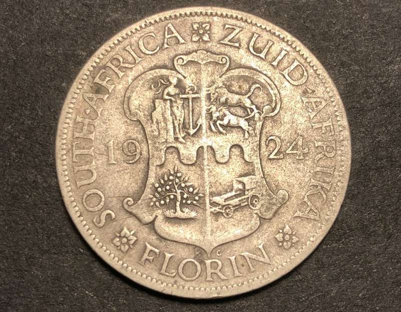 Scarce 1924 SA Union 2 shilling (florin) silver coin