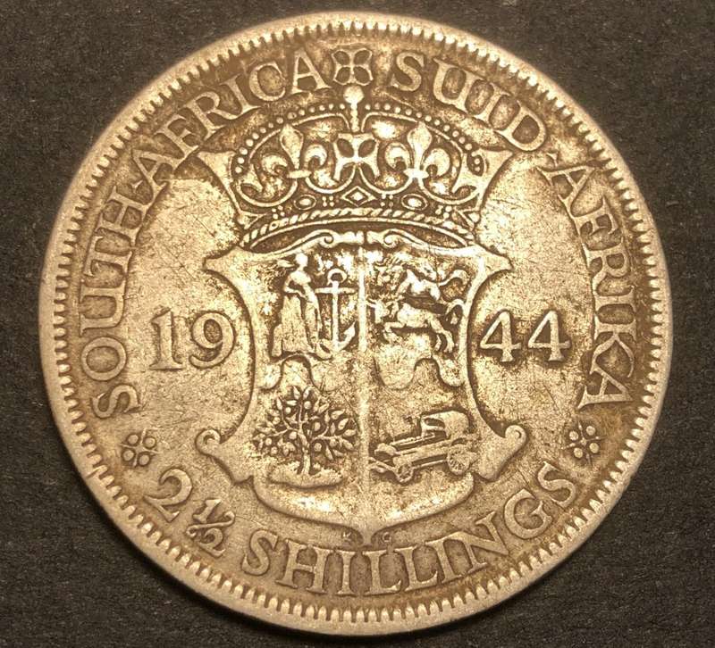 1944 SA Union 2 ½ shillings (half crown) silver coin