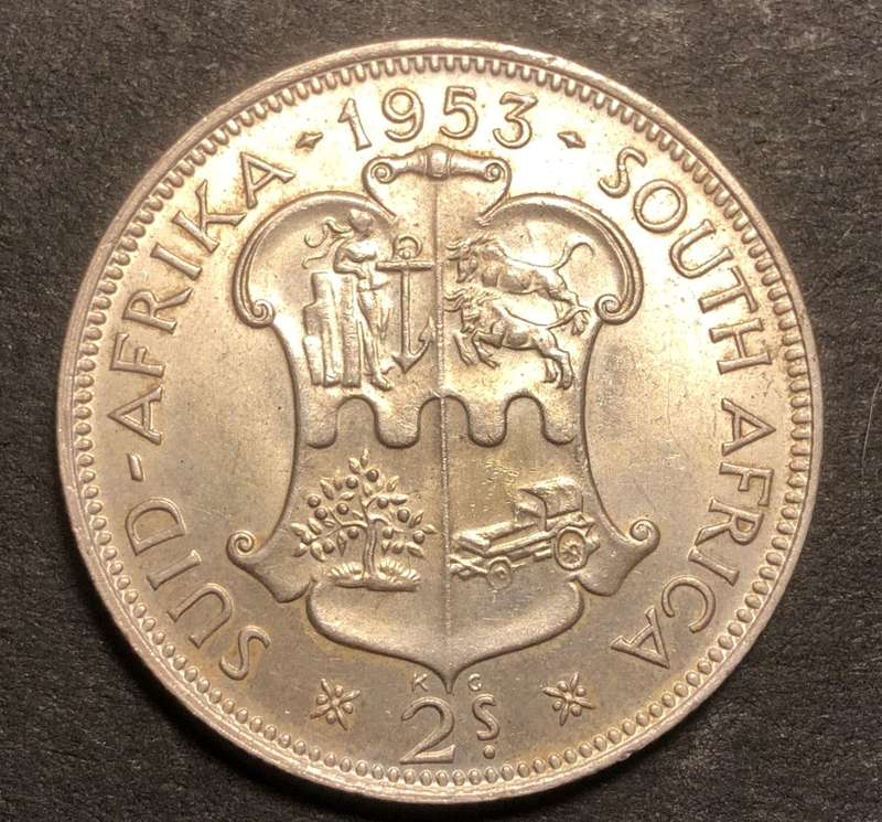 Excellent 1953 SA Union 2 shilling (florin) silver coin