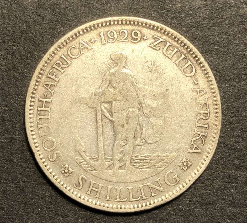 Scarce 1929 SA Union 1 shilling silver coin