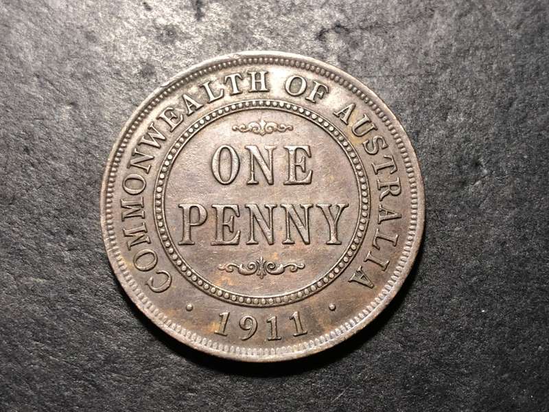 Very nice AU+ 1911 Australian Bronze 1 penny coin