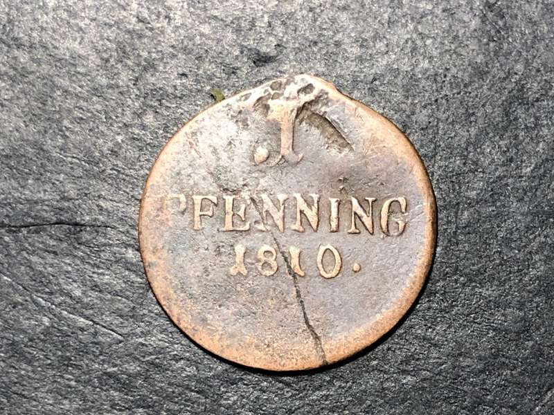 Very old 1810 Bavarian (German states) 1 pfenning coin - As per photo