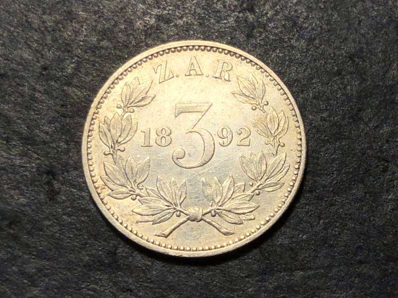 Very Nice 1892 ZAR Kruger Silver 3 pence (tickey) coin - Slightly scratched