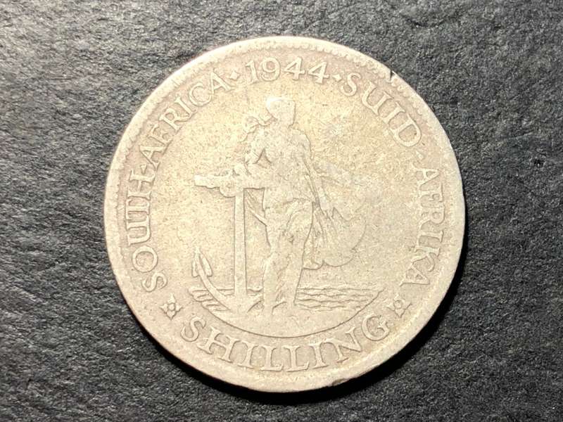 Scarcer 1944 Union of South Africa 1 shilling silver coin