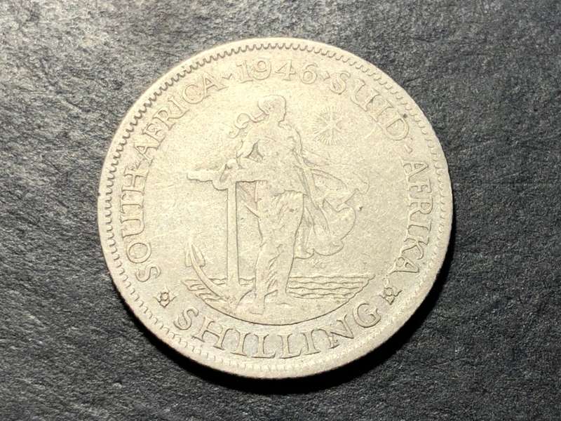 Scarcer 1946 Union of South Africa 1 shilling silver coin