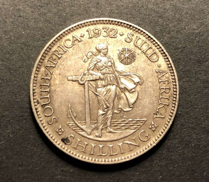 Excellent AU 1932 SA Union 1 shilling silver coin