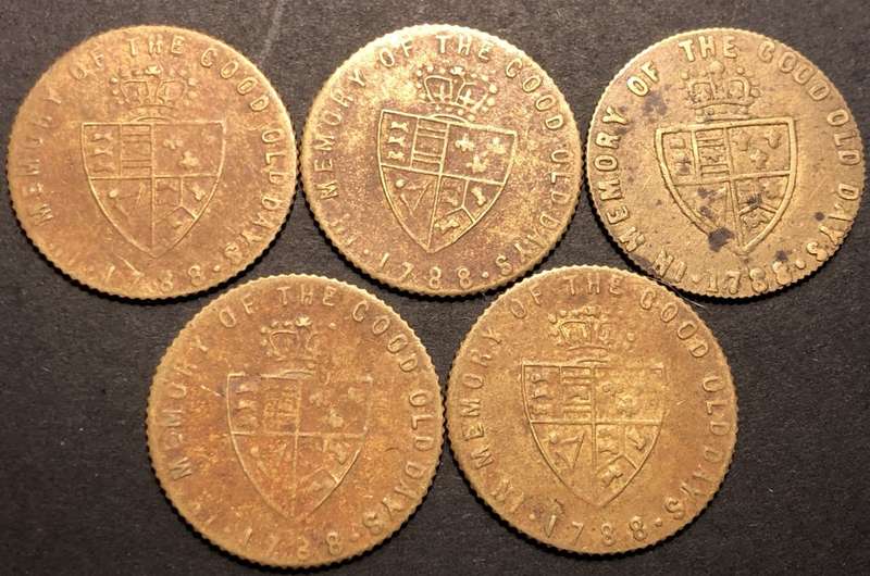 Old 1788 1/2 guinea gambling tokens - Price Per Coin