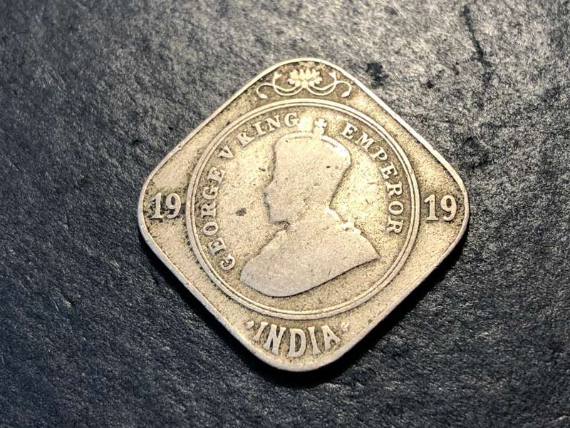 Unusual 1919 Indian Square 2 Annas coin - King George V