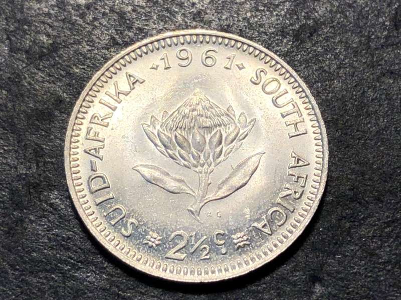 Silver 1961 Republic of South Africa 2 1/2 cent (tickey) coin