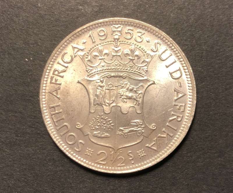 Brilliant AU+/UNC 1953 SA Union Silver 2 1/2 Shilling coin