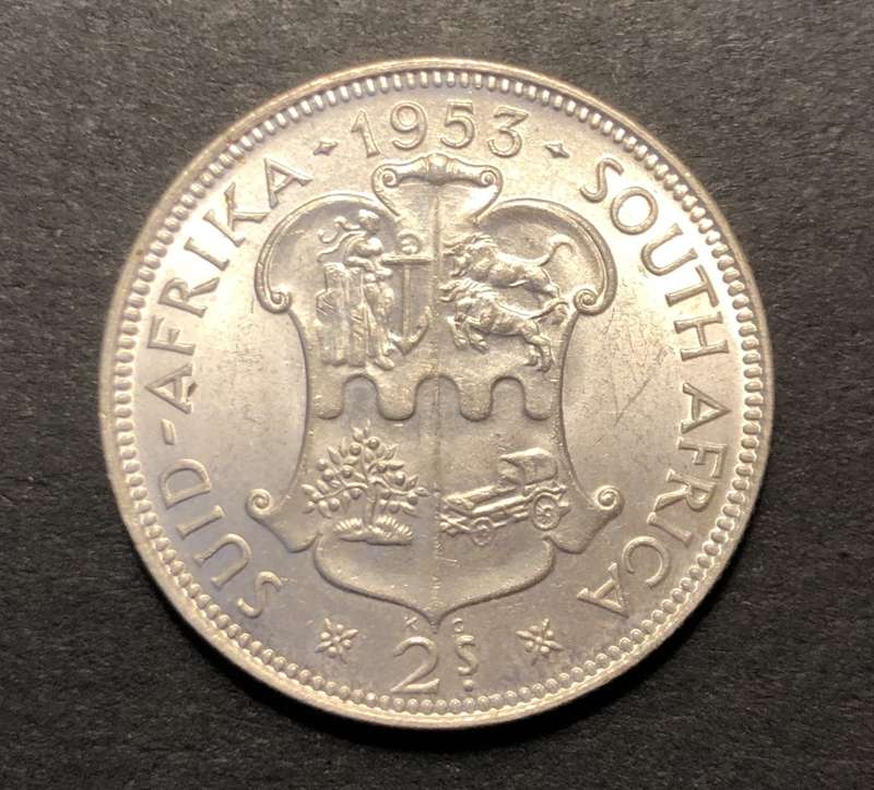 Brilliant AU+/UNC 1953 SA Union Silver 2 Shilling coin