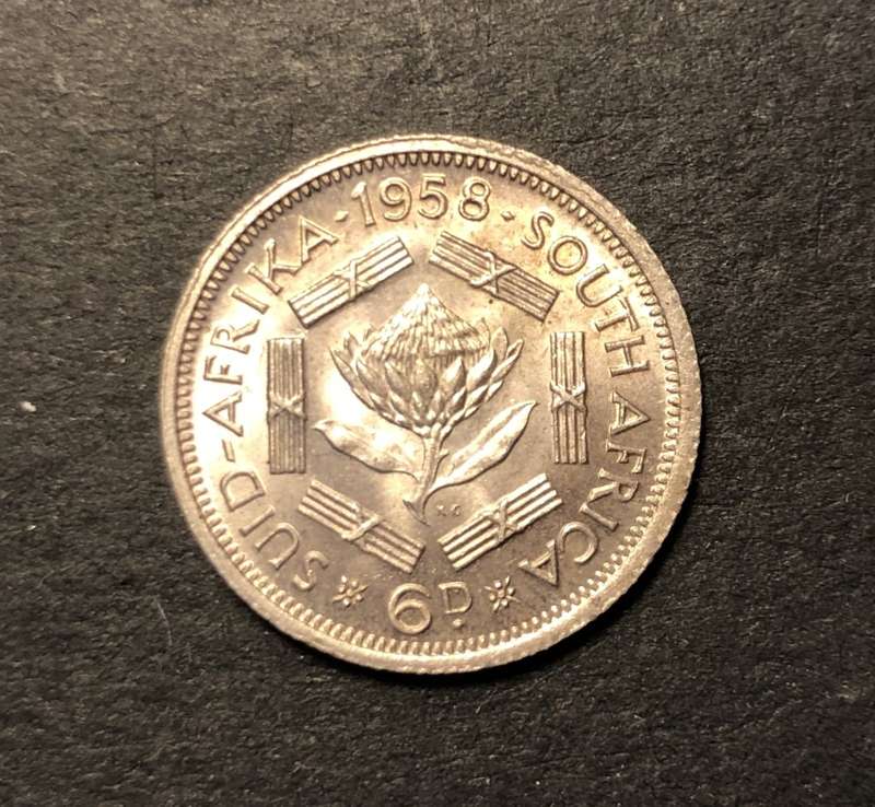 Brilliant AU+/UNC 1958 SA Union Silver 6 pence coin - Only ungraded coin available when listed
