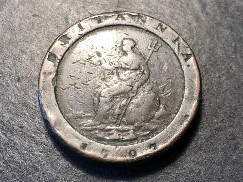 Scarce 1797 British Cartwheel 2 penny large copper coin - Some damage