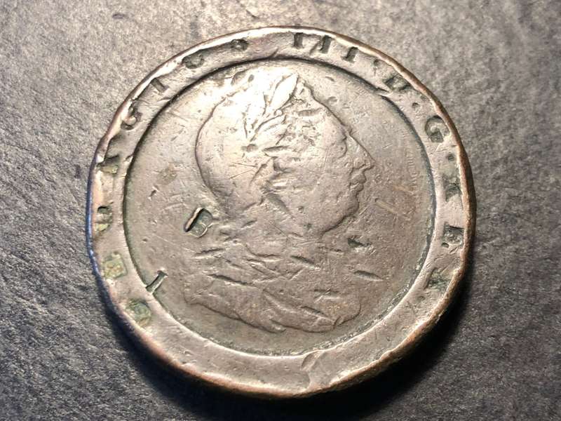 Scarce 1797 British Cartwheel 2 penny large copper coin - Some damage