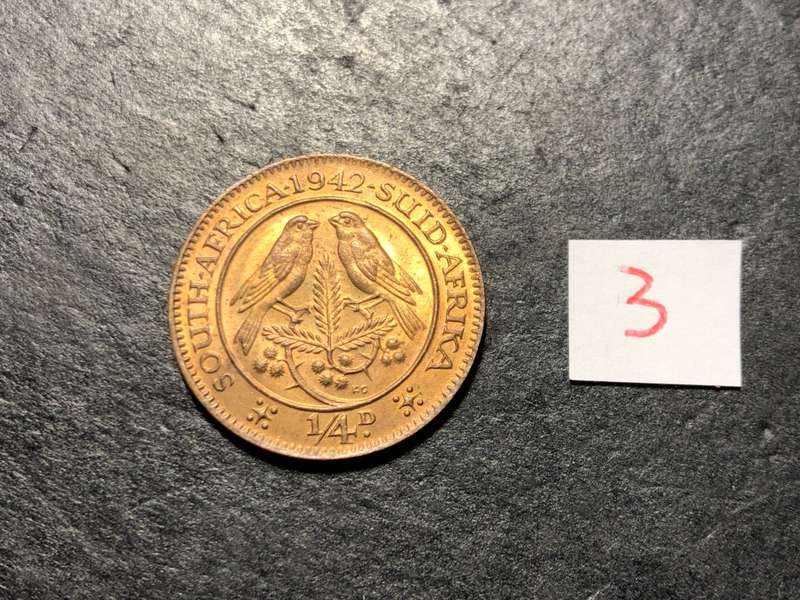 Excellent AU+/UNC 1942 Bronze 1/4 penny coin - Red colour variety - Lot 3 of 6