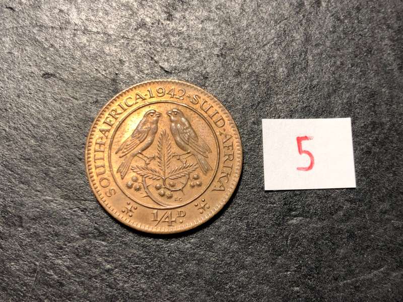 Excellent AU+/UNC 1942 Bronze 1/4 penny coin - Red colour variety - Lot 5 of 6
