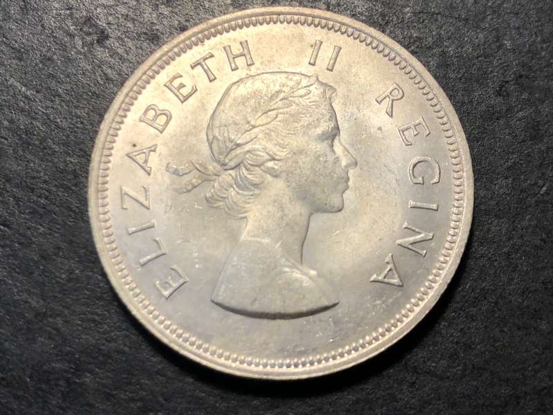 Gem Uncirculated 1955 Union of South Africa 2 1/2 shilling silver coin