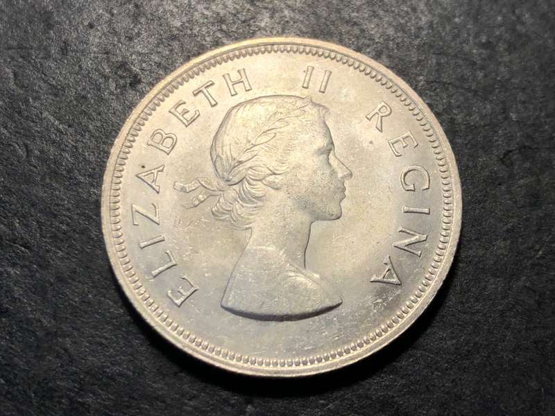 Gem Uncirculated 1955 Union of South Africa 2 1/2 shilling silver coin