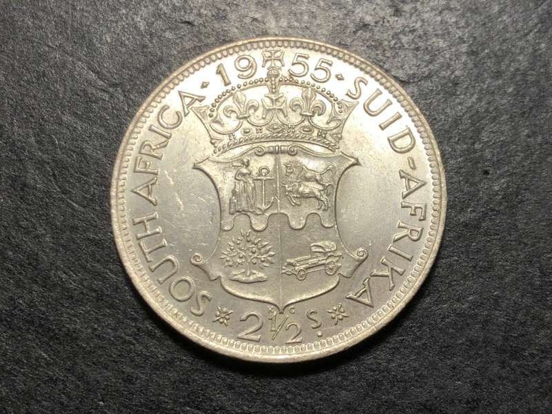 Uncirculated 1955 Union of South Africa 2/6- silver coin