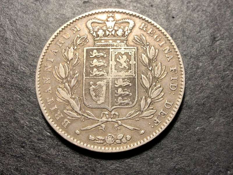 Scarce 1844 British Silver 5 shillings (crown) coin - Queen Victoria